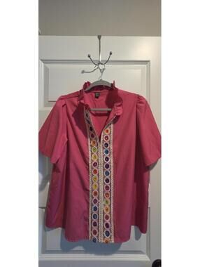 SHEIN Pink Embroidered Detail Blouse XL